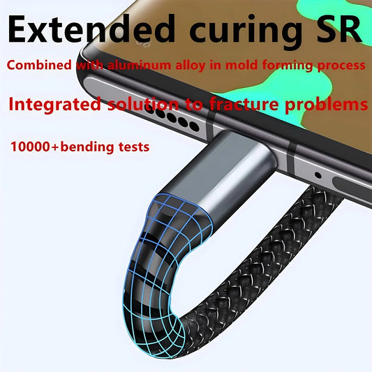 DFShop 3 in 1 fast charging cable connected to smartphone with durable braided design