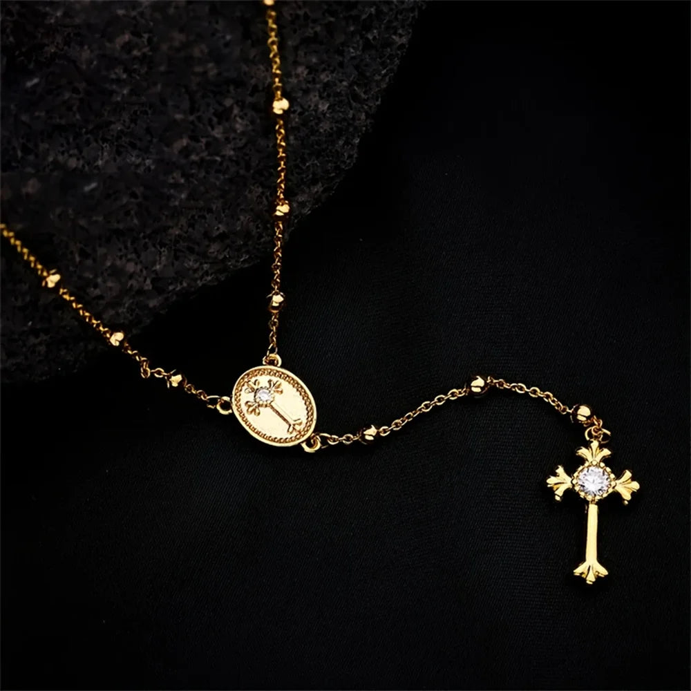 Rosary Bead Cross Necklace Chain