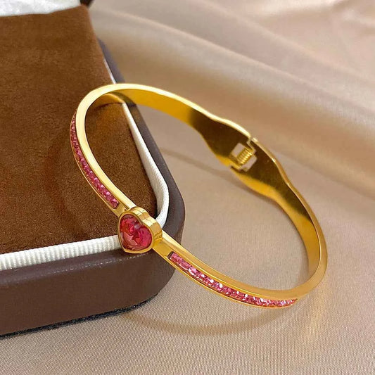 Pink Rhinestone Heart Charm Bracelet