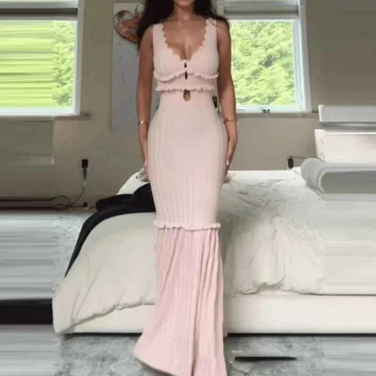 Chic Wave V-neck Knitted Halter Wrap Dress