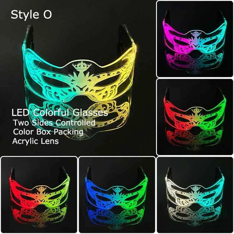 Acrylic LED Luminous Glasses Neon Light-Up Party Eyewear Unisex Glow Sunglasses for DJ Bar Halloween Christmas 12-Hour Glowing
