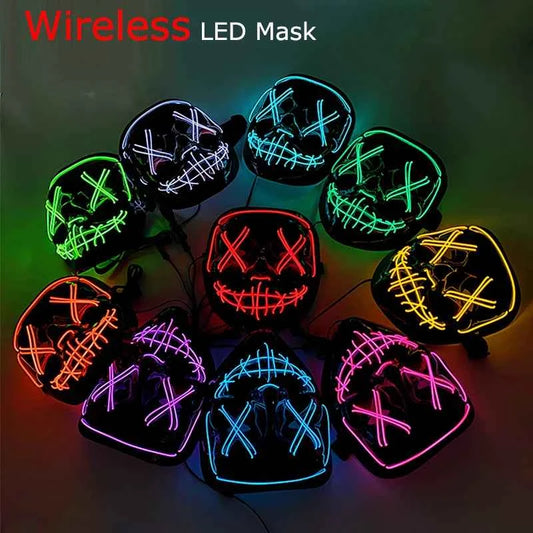 Neon LED Halloween Purge Mask Wireless Masquerade Party Light-up Horror Mask Glowing Multicolor Full Face Adult Mask for Halloween