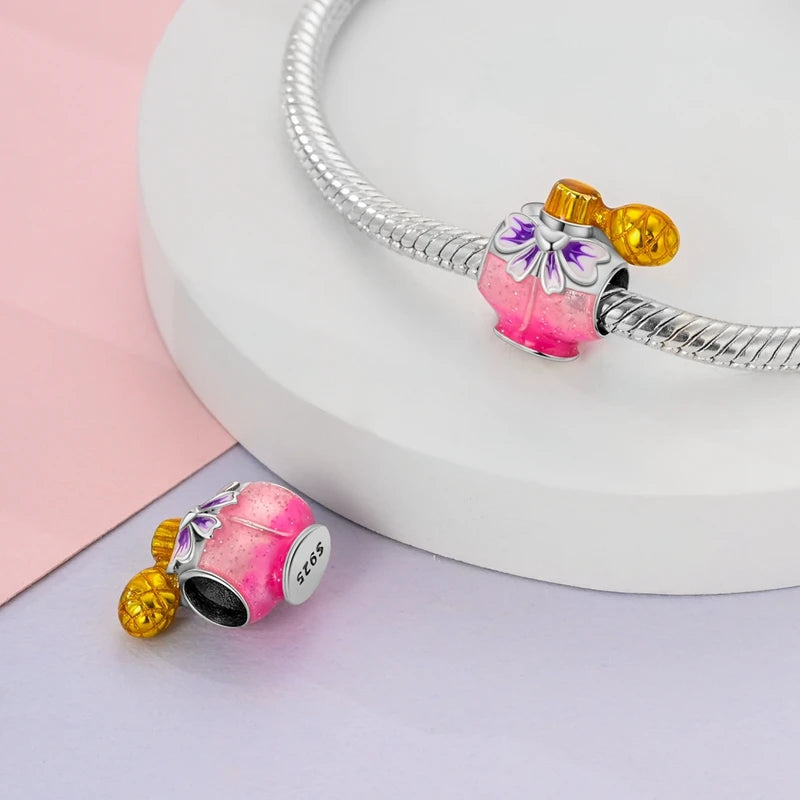 Romantic Pink Crown Perfume Bottle Charms Beads Fit Qikaola Bracelets Fine Jewelry