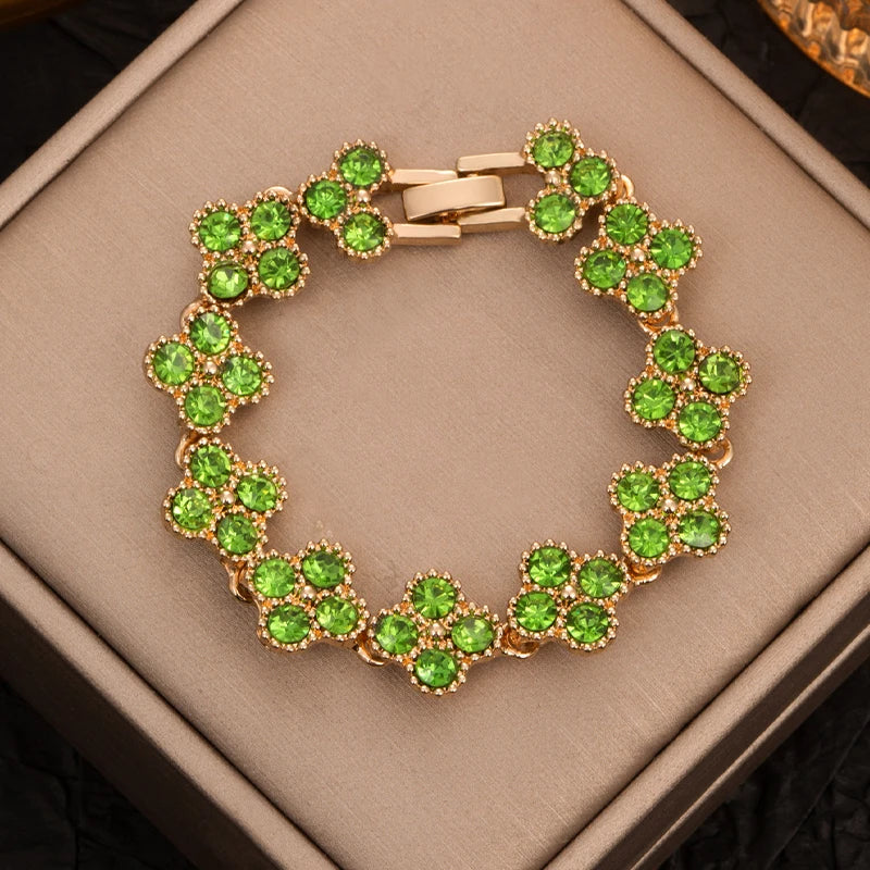 Sparkling Rhinestone Four Leaf Clover Hand Bracelet For Women