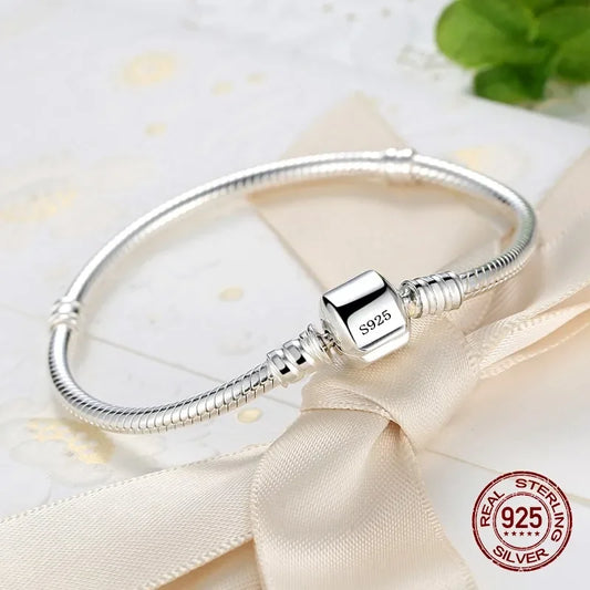 Handmade Original Fine Jewelry Silver Charm Bracelet Soft Smooth Snake Bone Bracelets Women