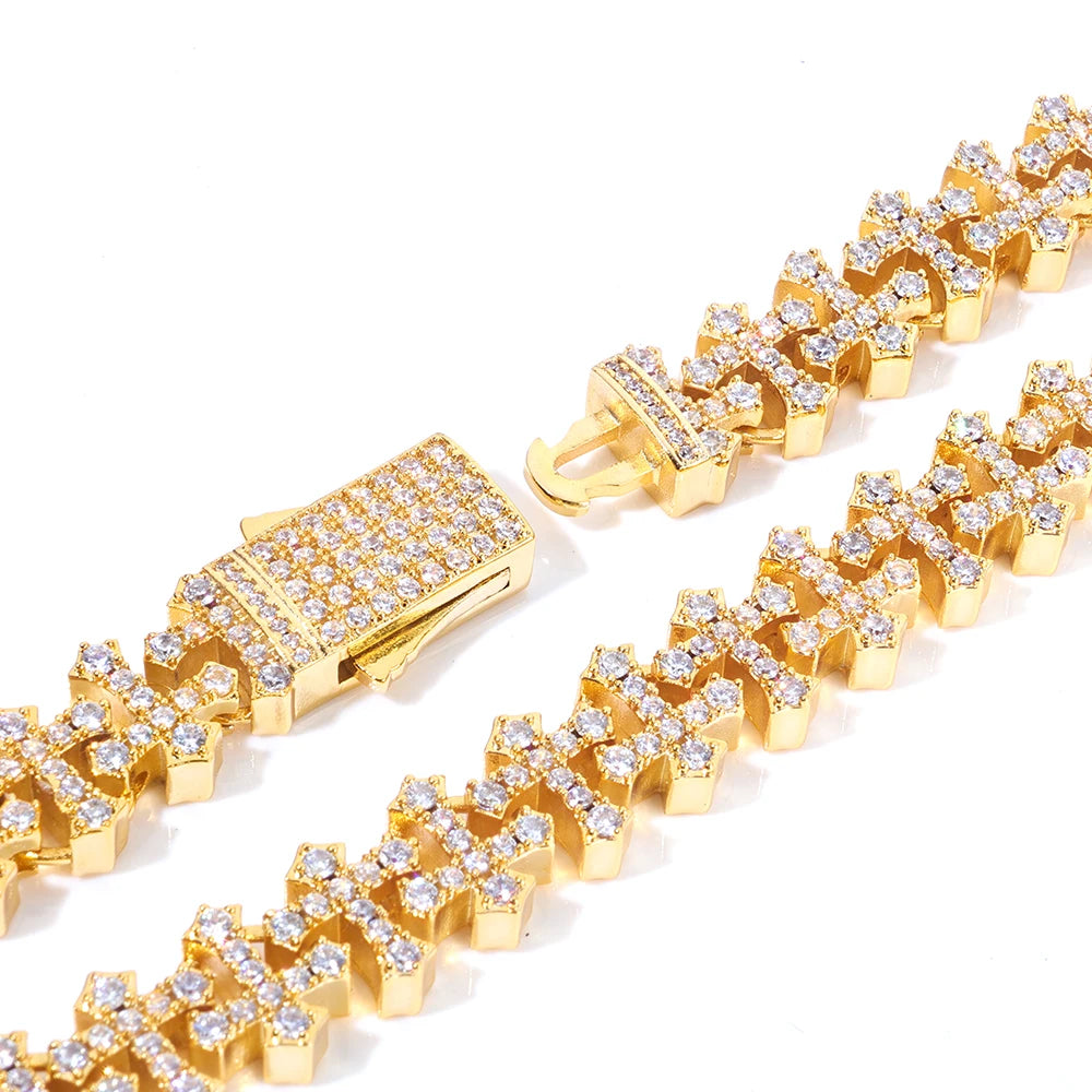 Iced Cross Chain Necklace Cubic Zirconia Spring Clasp Fashion Jewelry Gift