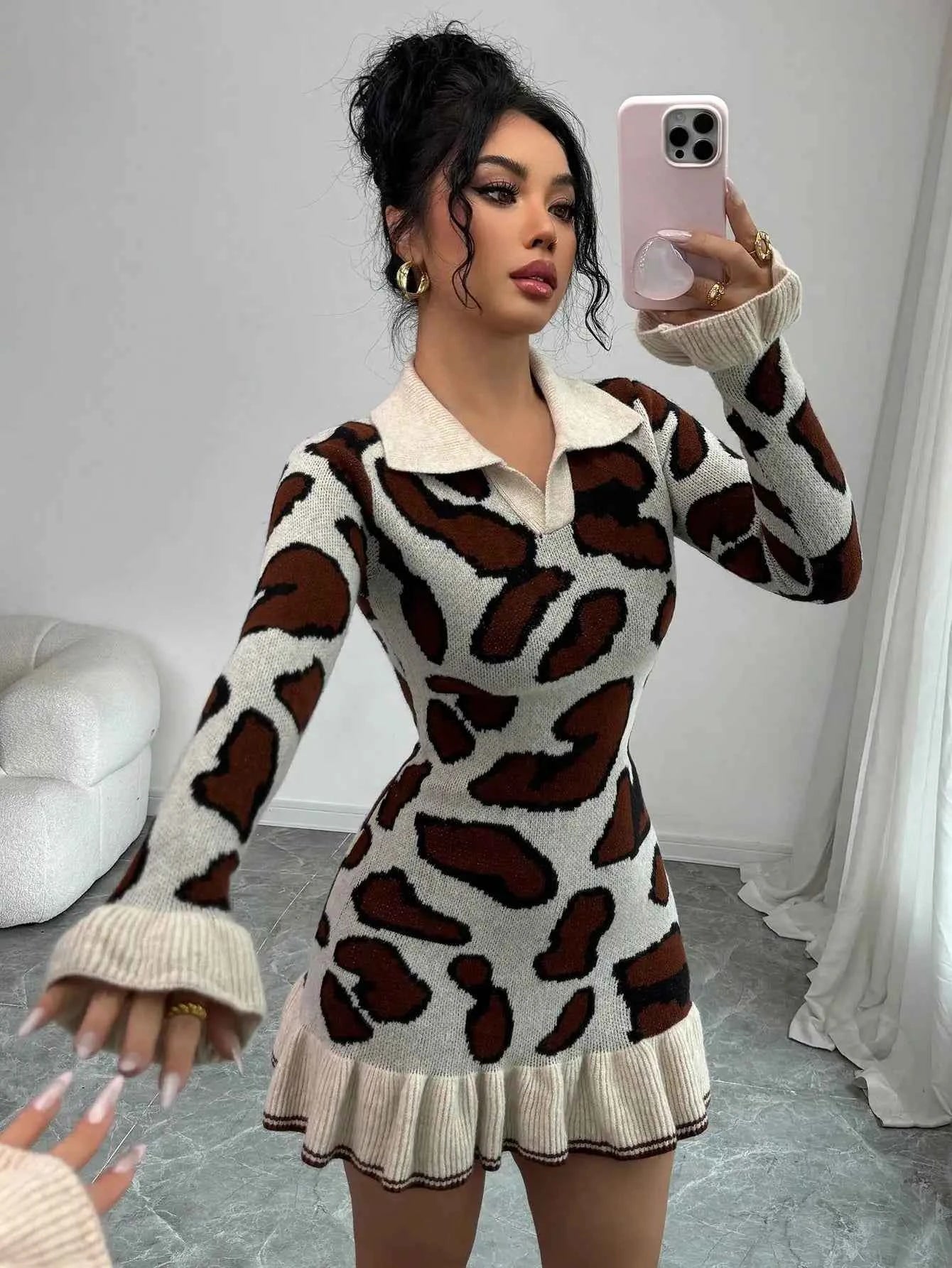 Leopard Print Knit Bodycon Dress