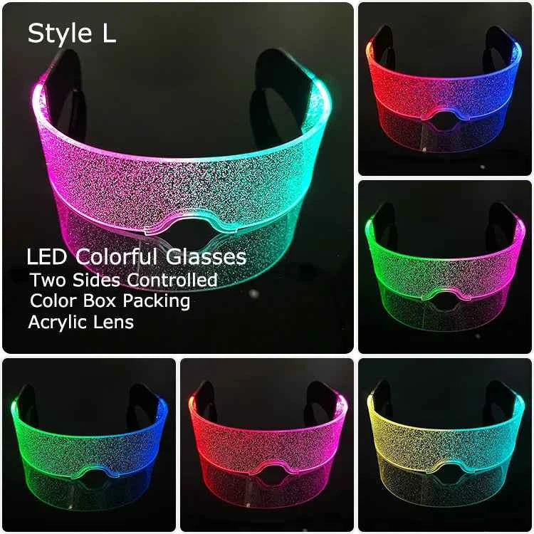 Acrylic LED Luminous Glasses Neon Light-Up Party Eyewear Unisex Glow Sunglasses for DJ Bar Halloween Christmas 12-Hour Glowing
