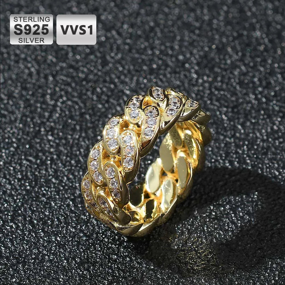Sparkling VVS Diamond Ring Moissanite Cuban Jewelry