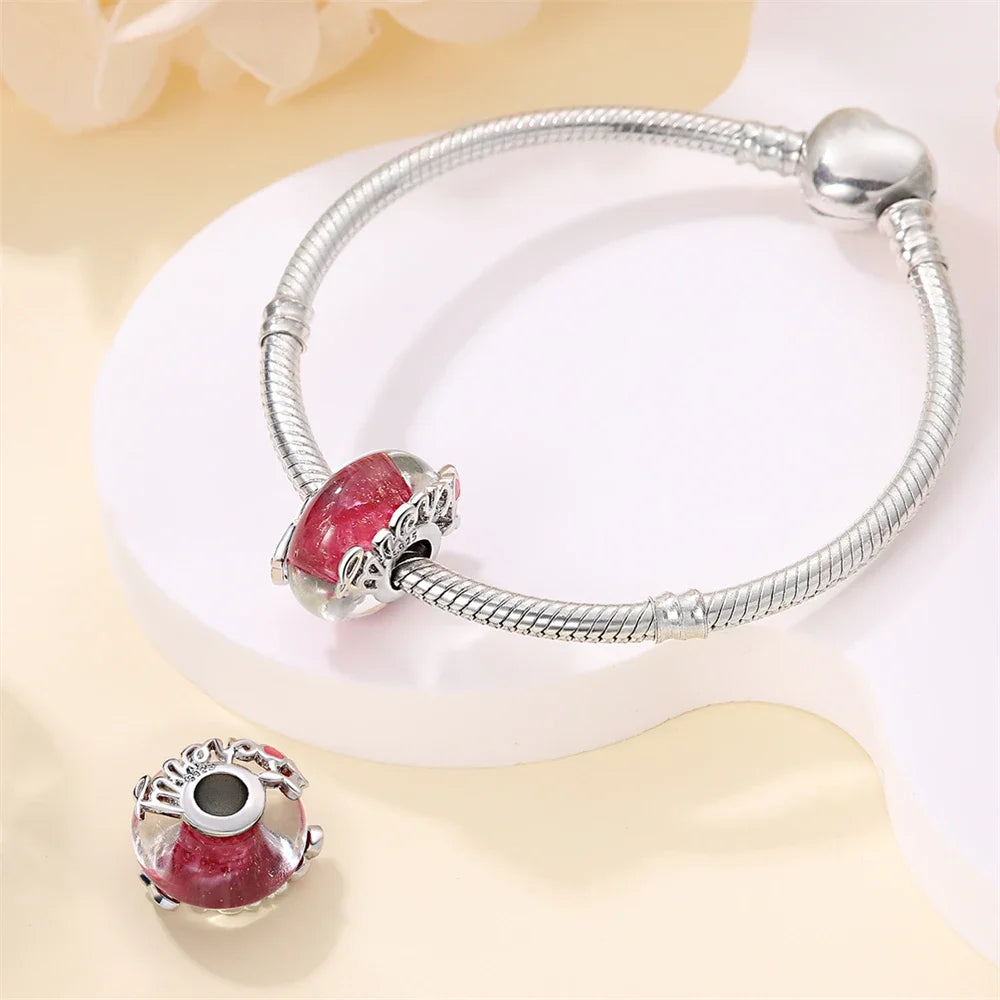 Colorful Flower Murano Glass Charm Fit Original Bracelet Necklace Heart Fine Jewelry