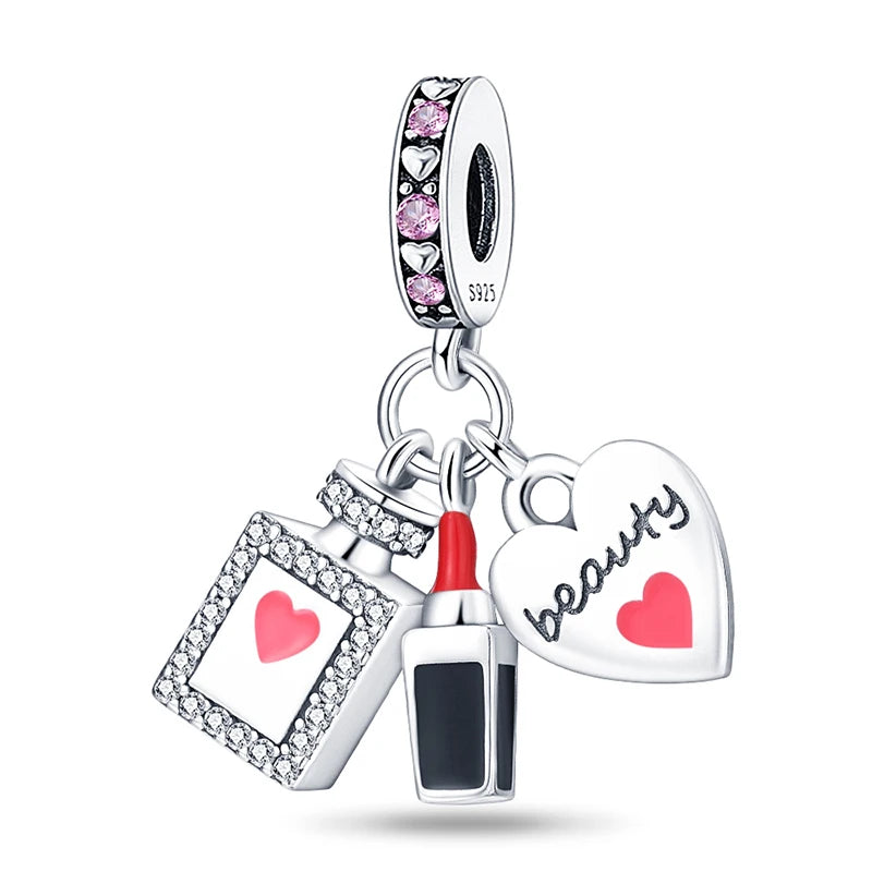 Romantic Pink Crown Perfume Bottle Charms Beads Fit Qikaola Bracelets Fine Jewelry