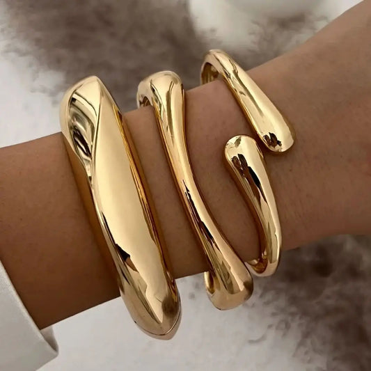 Gold Silver 3 Styles Color Geometric Spring Bangles