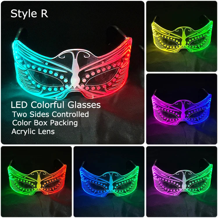 Acrylic LED Luminous Glasses Neon Light-Up Party Eyewear Unisex Glow Sunglasses for DJ Bar Halloween Christmas 12-Hour Glowing