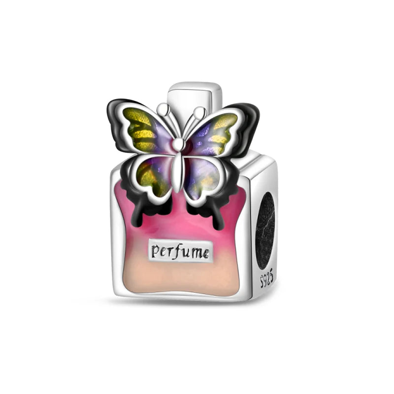 Romantic Pink Crown Perfume Bottle Charms Beads Fit Qikaola Bracelets Fine Jewelry