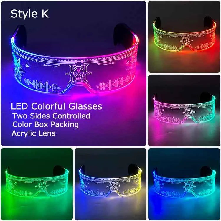 Acrylic LED Luminous Glasses Neon Light-Up Party Eyewear Unisex Glow Sunglasses for DJ Bar Halloween Christmas 12-Hour Glowing