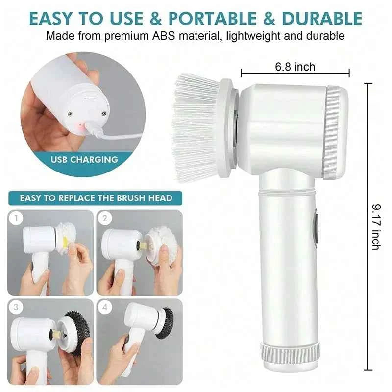 5-in-1 Electric Spin Scrubber Brush For Bathroom Tile Bathtub Sink, Power Scrubber With 5 Replaceable Brush Heads - DFShop