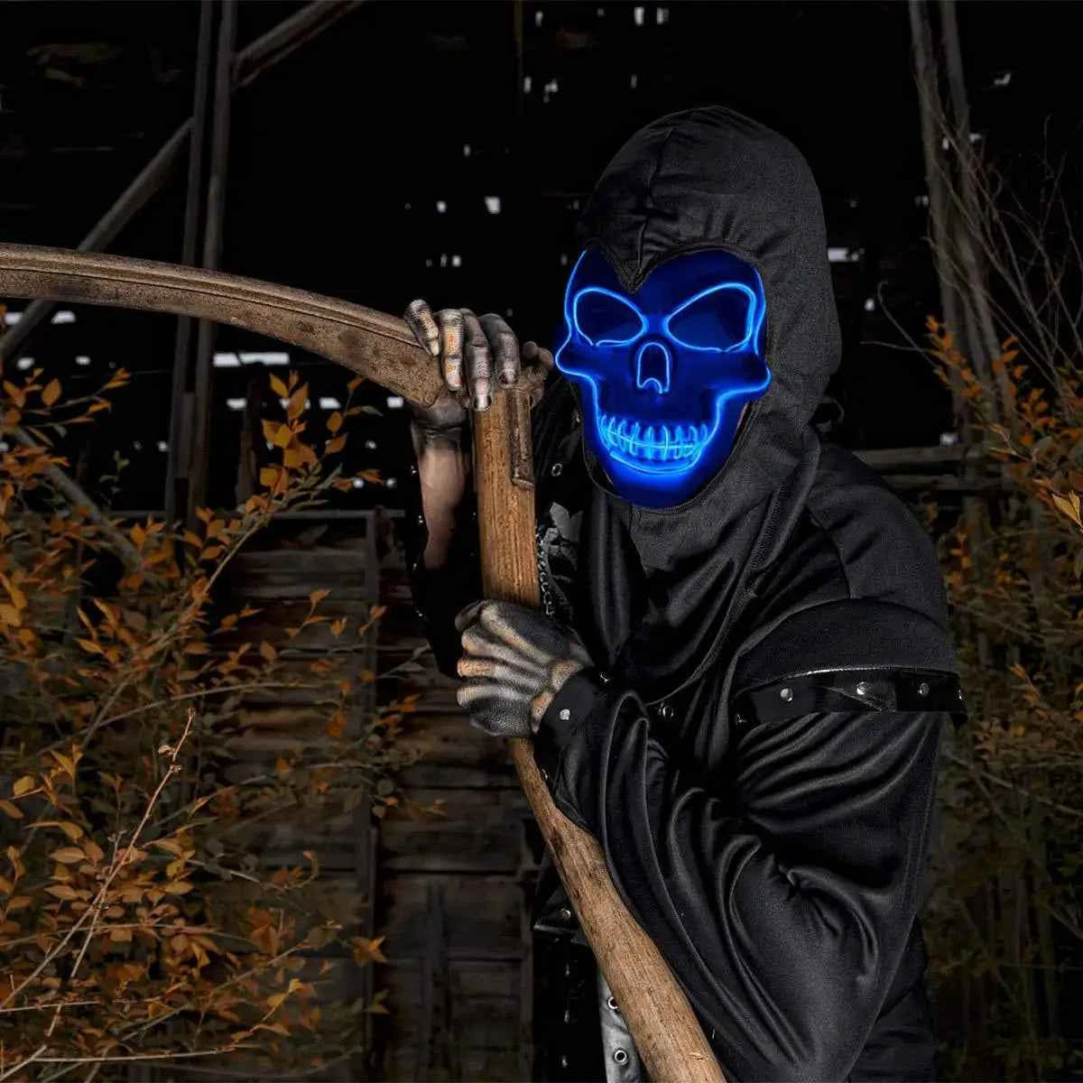 Halloween Horror Skull Mask LED Cold Light Full Face Cosplay Mask for Adults Luminous Party Decoration Adult Size Foam Paper
