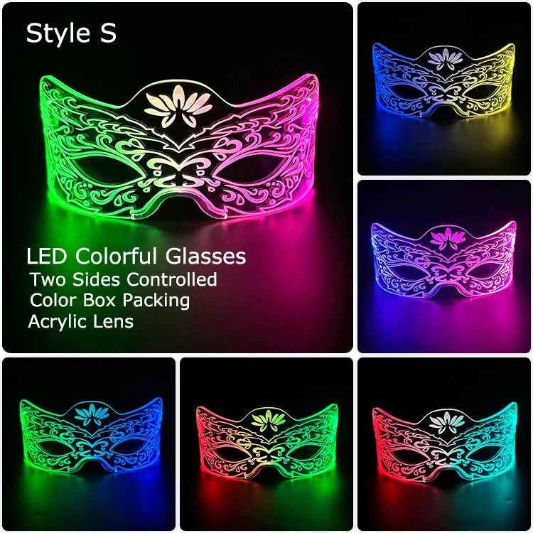 Acrylic LED Luminous Glasses Neon Light-Up Party Eyewear Unisex Glow Sunglasses for DJ Bar Halloween Christmas 12-Hour Glowing
