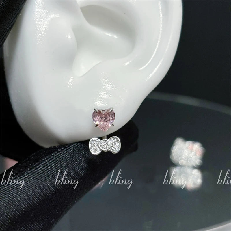 Cute Bowknot Love Heart Zircon Earring Punk Jewelry