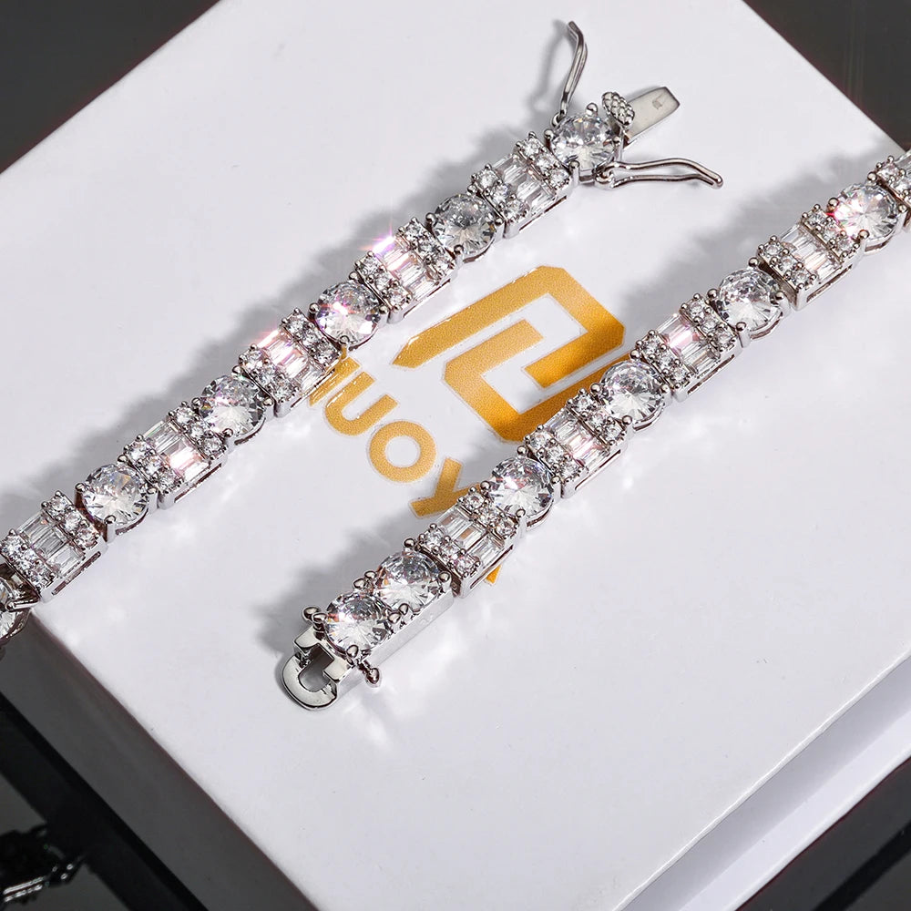 Iced Diamond Tennis Chain Silver Plated Brass Zirconia Necklace