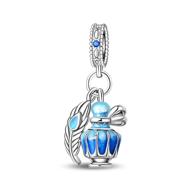 Romantic Pink Crown Perfume Bottle Charms Beads Fit Qikaola Bracelets Fine Jewelry
