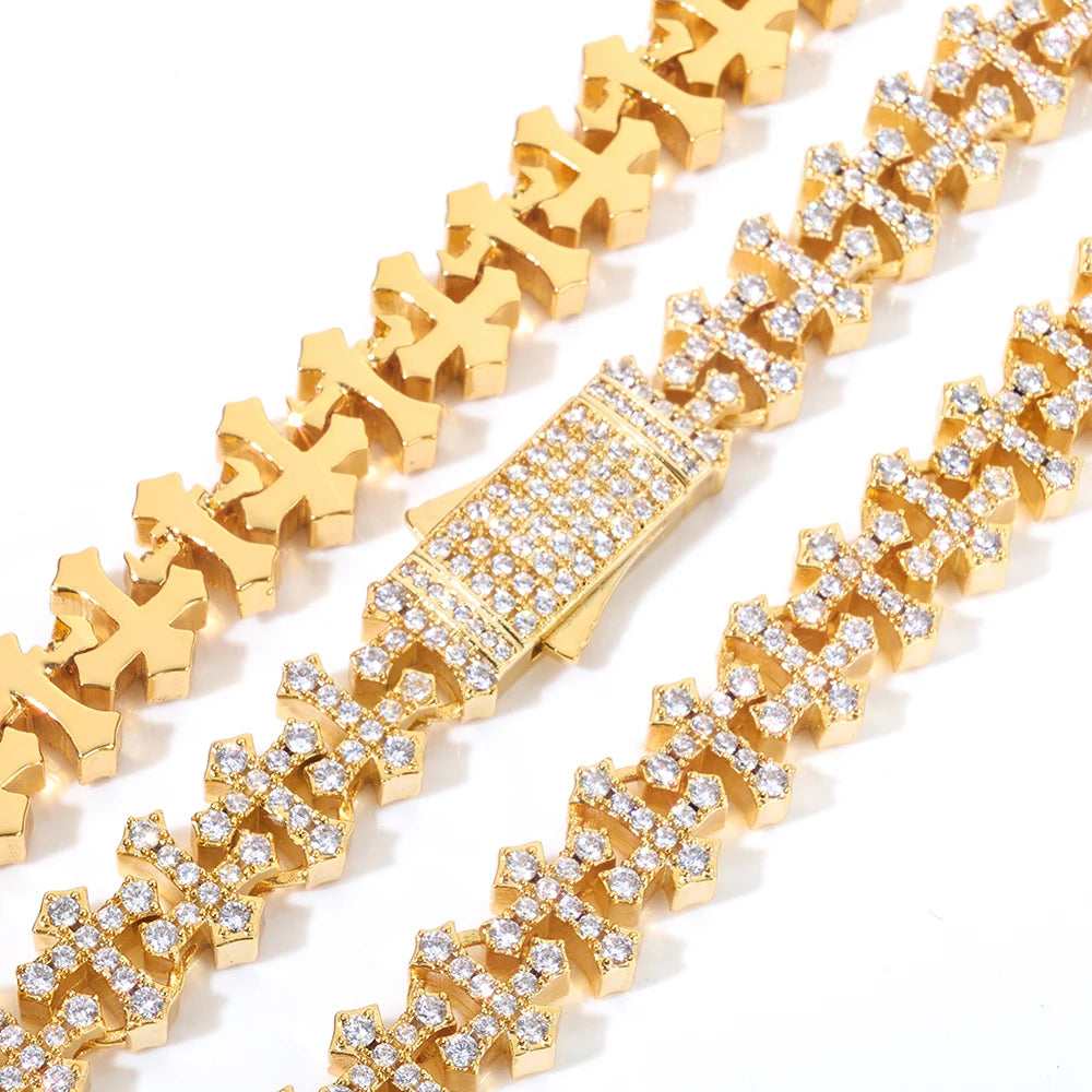 Iced Cross Chain Necklace Cubic Zirconia Spring Clasp Fashion Jewelry Gift