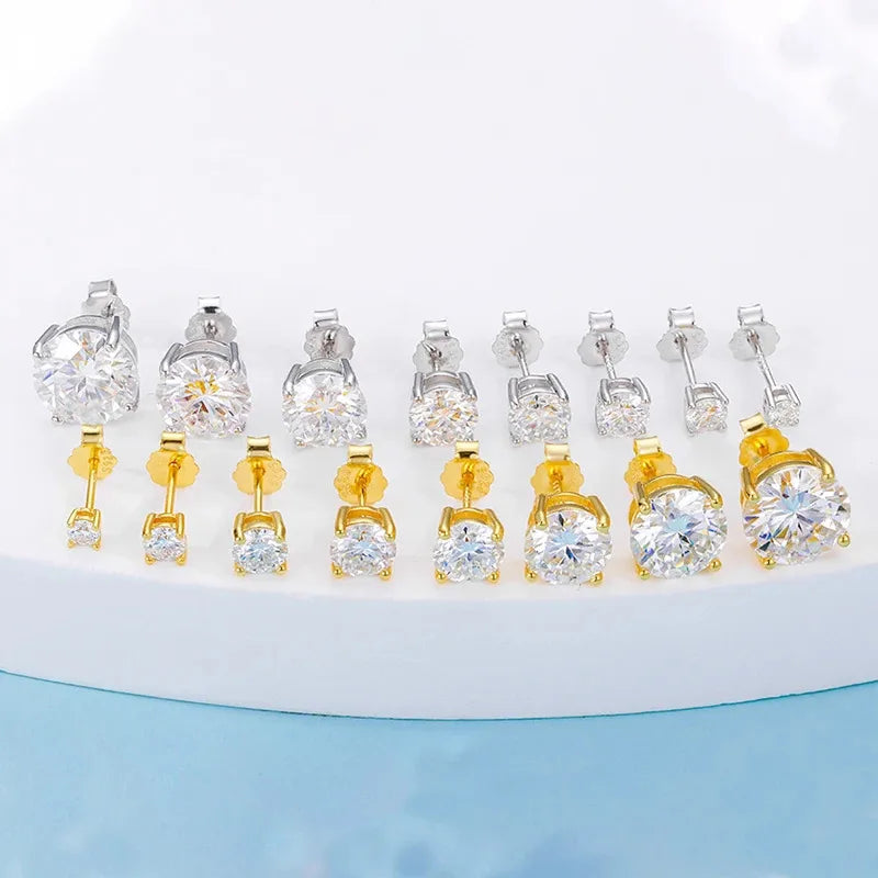 Passed Moissanite Diamond Stud Earrings Women Fine Jewelry