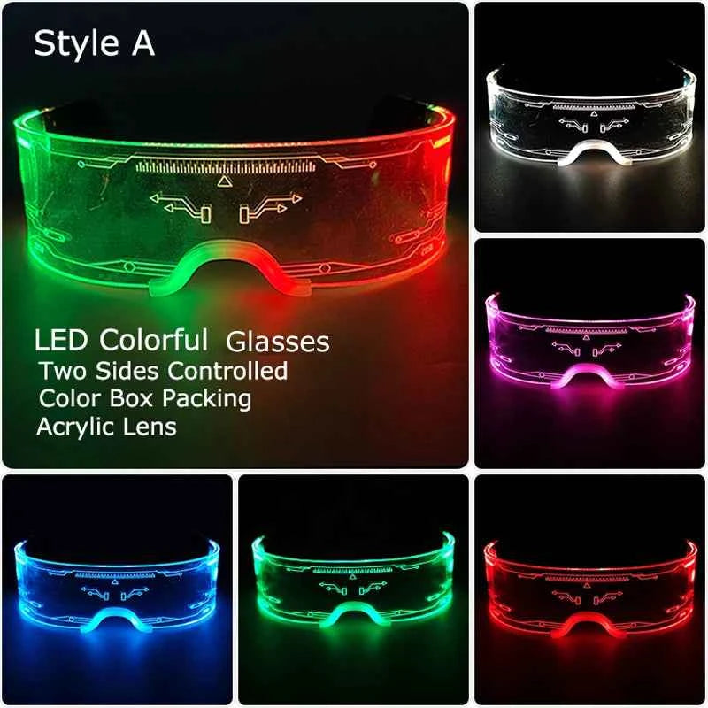 Acrylic LED Luminous Glasses Neon Light-Up Party Eyewear Unisex Glow Sunglasses for DJ Bar Halloween Christmas 12-Hour Glowing