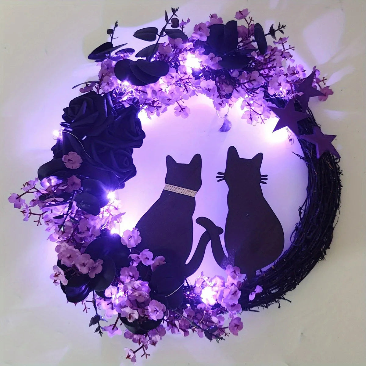 Black Cat Wreath Halloween Decor For Front Door/Window