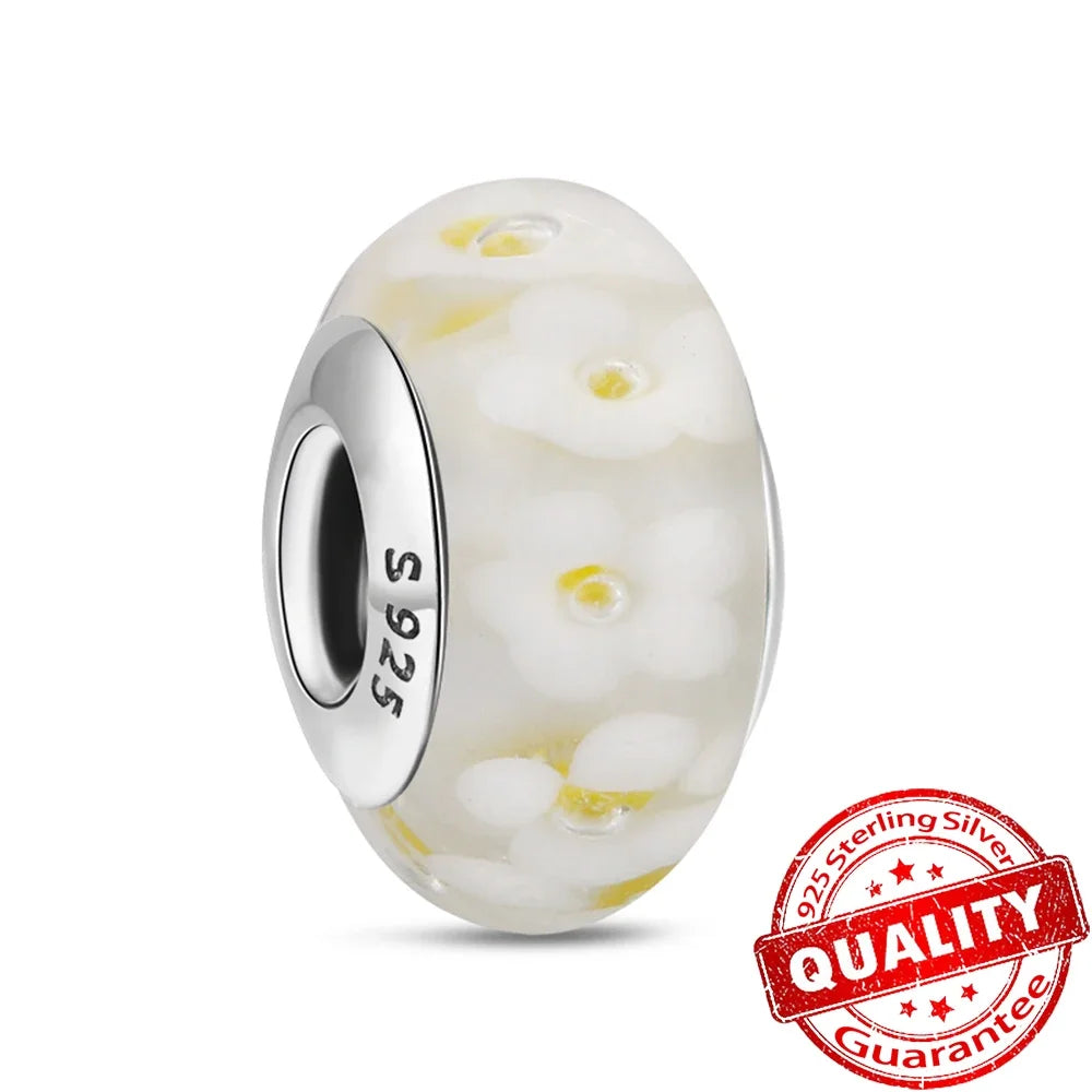 Colorful Flower Murano Glass Charm Fit Original Bracelet Necklace Heart Fine Jewelry