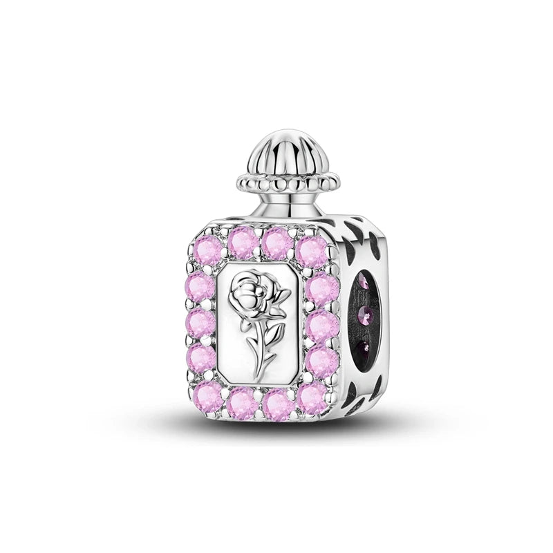Romantic Pink Crown Perfume Bottle Charms Beads Fit Qikaola Bracelets Fine Jewelry