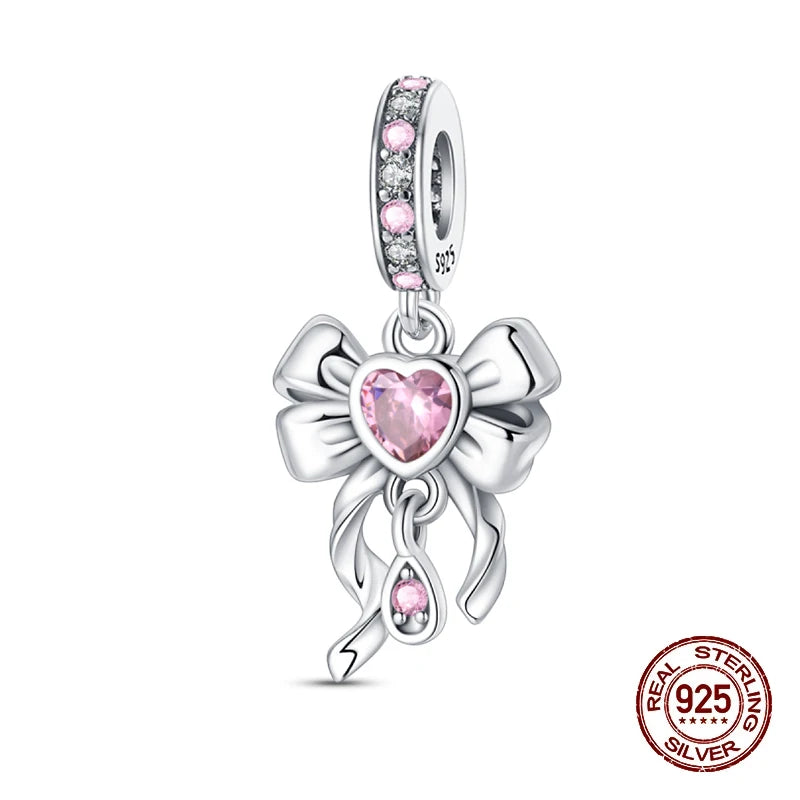 Bracelet Charms Beads Pink Zircon Bow Tie