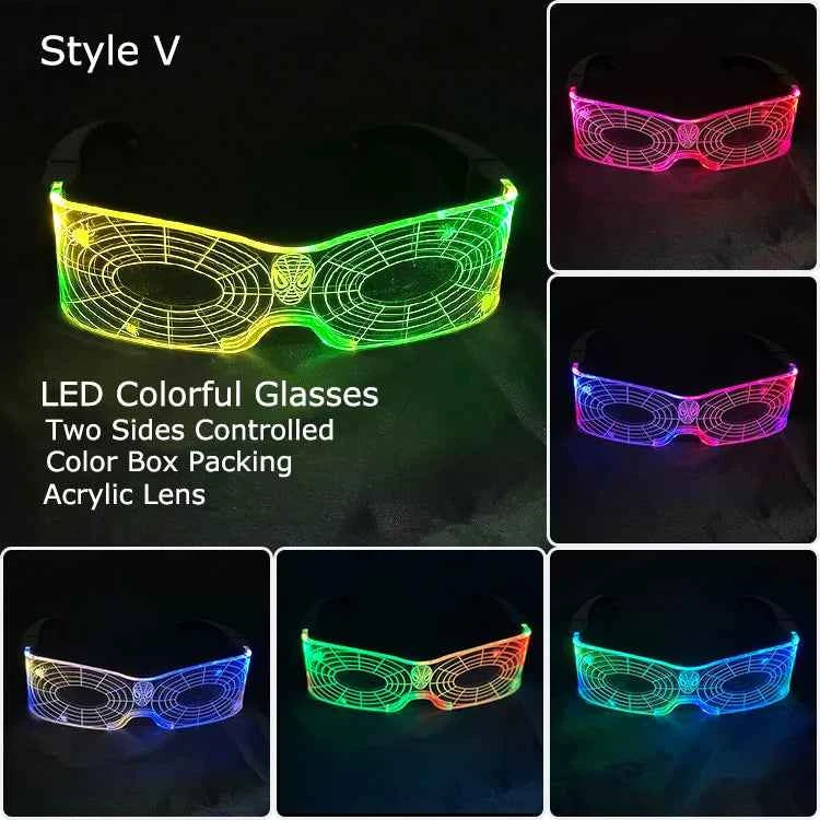 Acrylic LED Luminous Glasses Neon Light-Up Party Eyewear Unisex Glow Sunglasses for DJ Bar Halloween Christmas 12-Hour Glowing