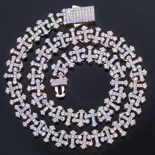 Iced Cross Chain Necklace Cubic Zirconia Spring Clasp Fashion Jewelry Gift