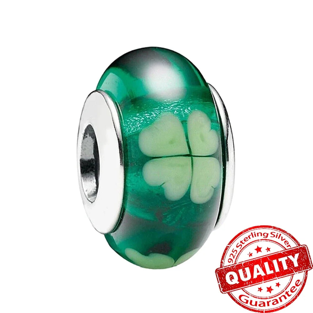 Colorful Flower Murano Glass Charm Fit Original Bracelet Necklace Heart Fine Jewelry