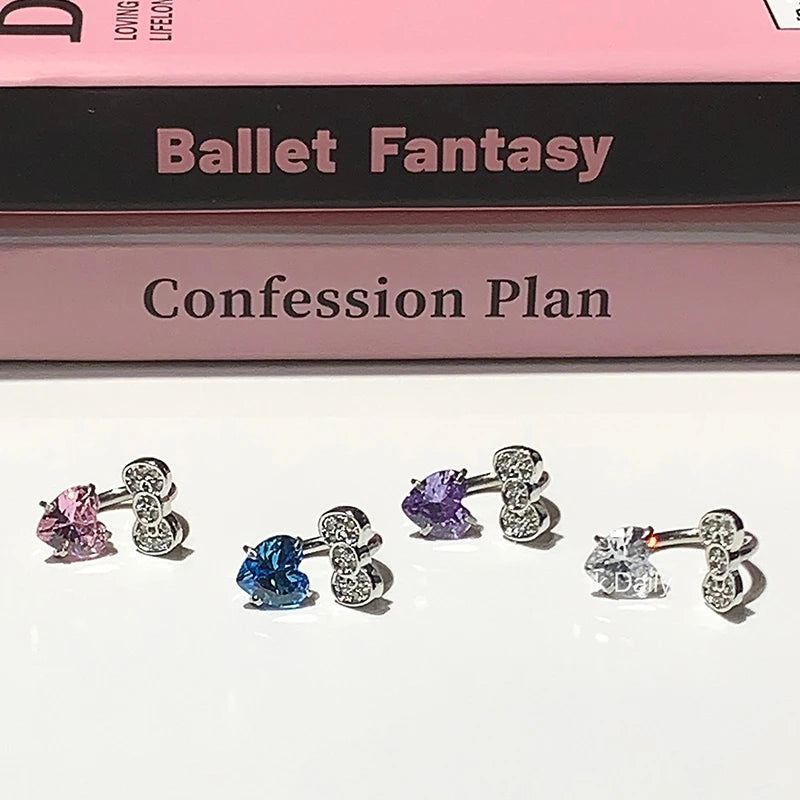 Cute Bowknot Love Heart Zircon Earring Punk Jewelry