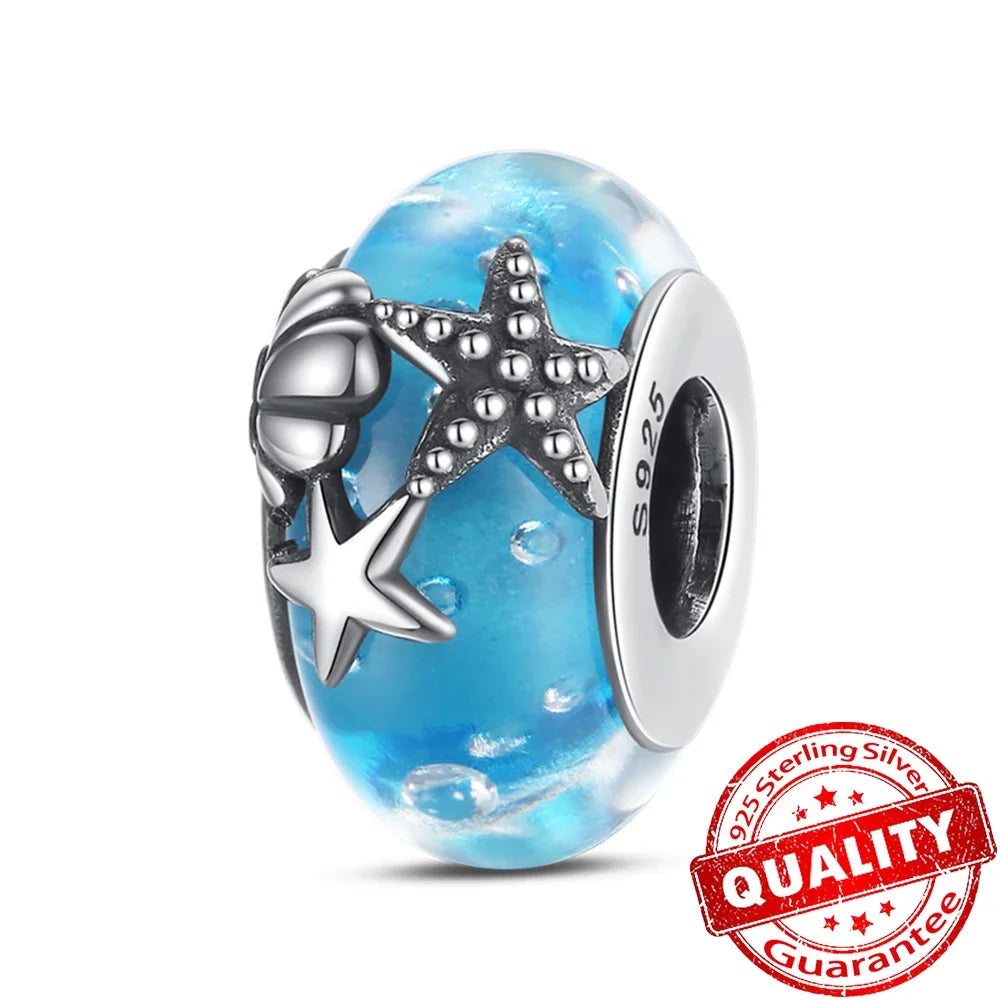 Colorful Flower Murano Glass Charm Fit Original Bracelet Necklace Heart Fine Jewelry