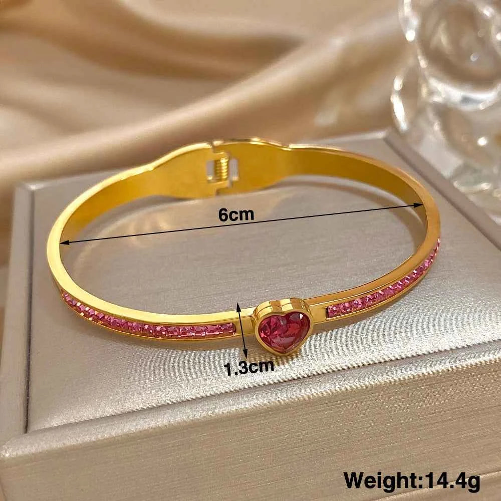 Pink Rhinestone Heart Charm Bracelet