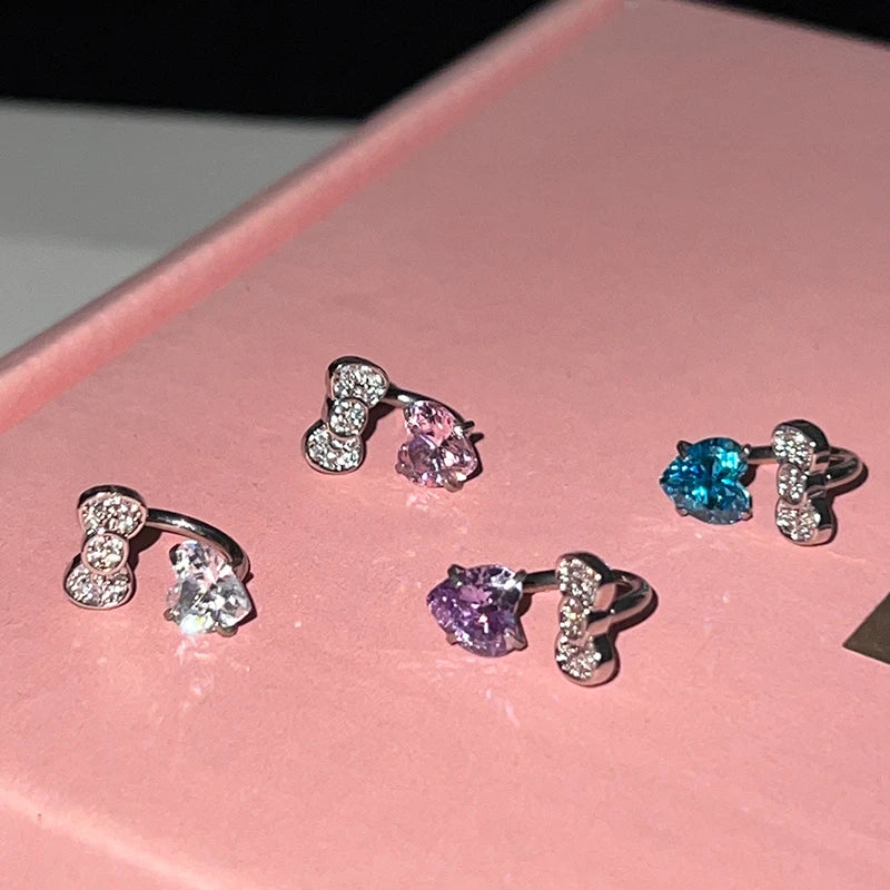 Cute Bowknot Love Heart Zircon Earring Punk Jewelry