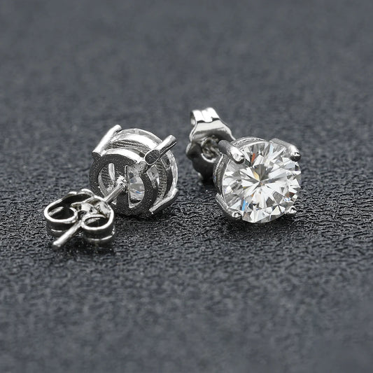 Earring Classic 1 Pair 4 Claws VVS Stud Sterling Silver Moissanite
