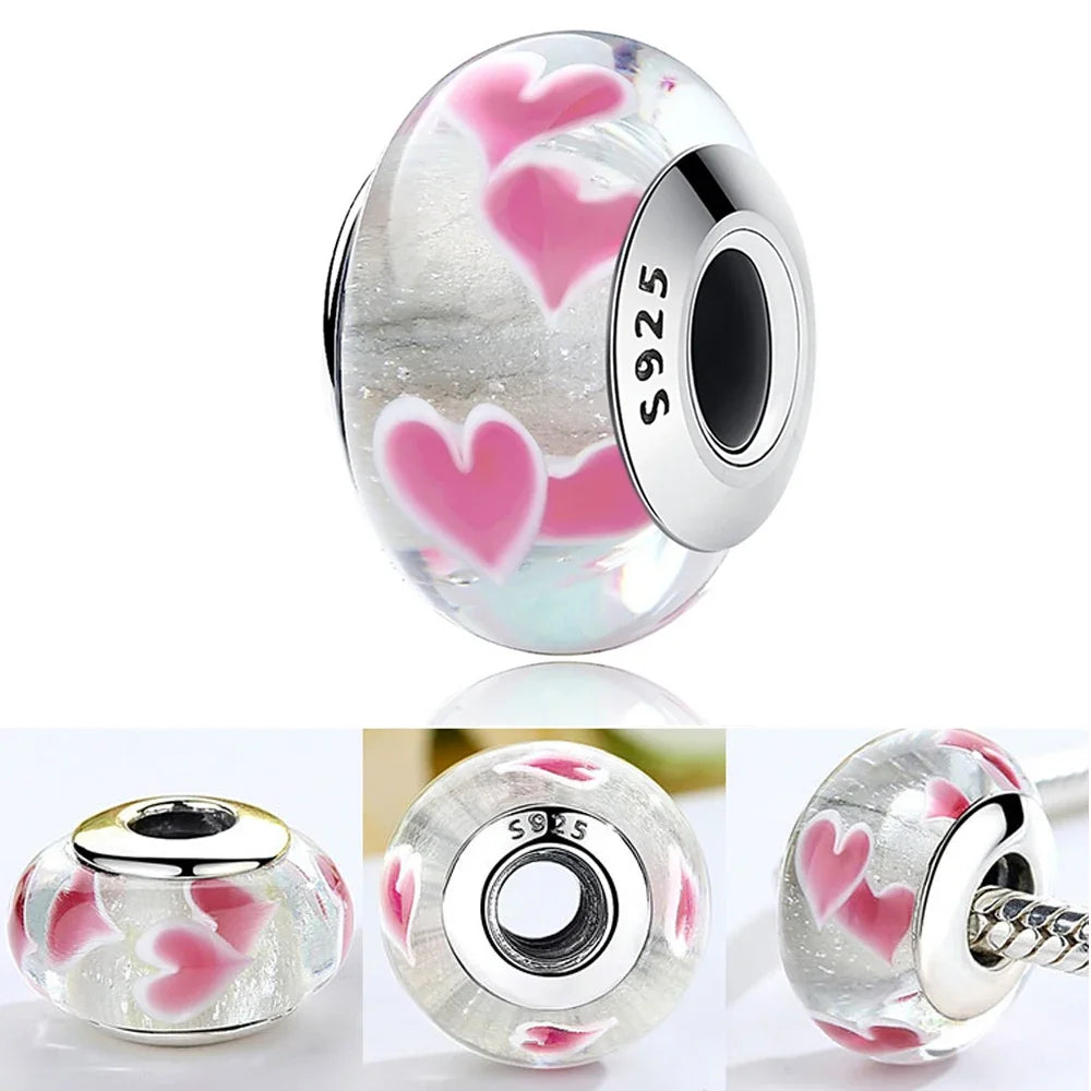 Colorful Flower Murano Glass Charm Fit Original Bracelet Necklace Heart Fine Jewelry