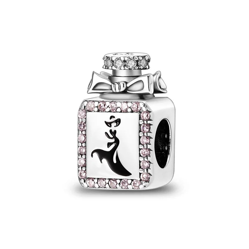 Romantic Pink Crown Perfume Bottle Charms Beads Fit Qikaola Bracelets Fine Jewelry