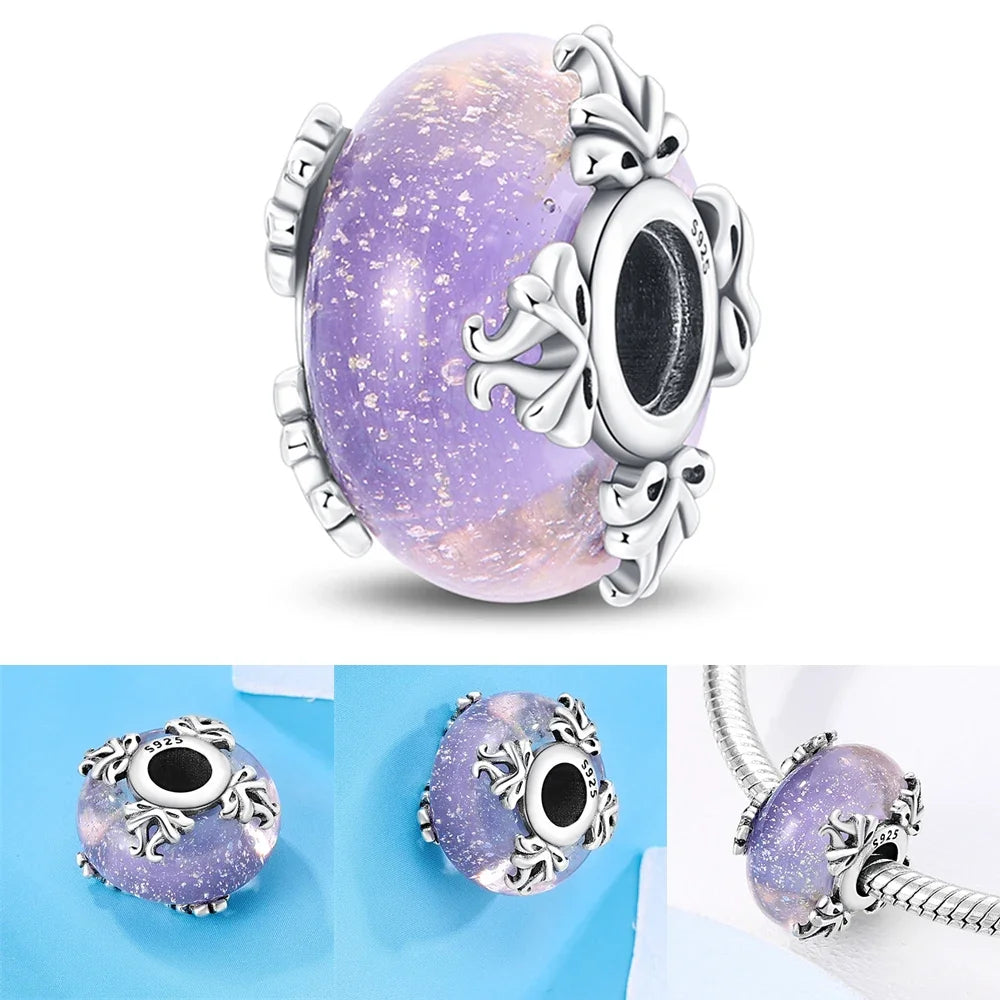 Colorful Flower Murano Glass Charm Fit Original Bracelet Necklace Heart Fine Jewelry