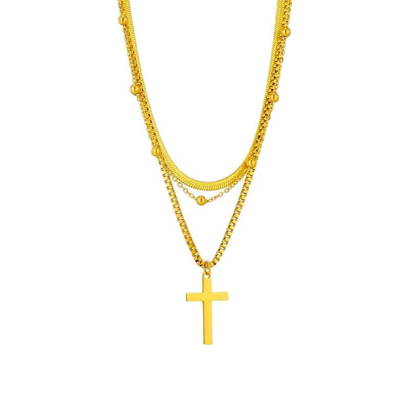 Stainless Steel Gold Color Cross Pendant Necklace