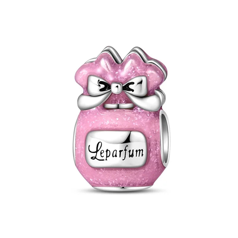 Romantic Pink Crown Perfume Bottle Charms Beads Fit Qikaola Bracelets Fine Jewelry