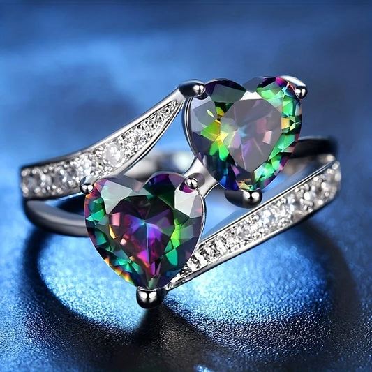 Luxury Double Heart Brilliant Romantic Female Rings