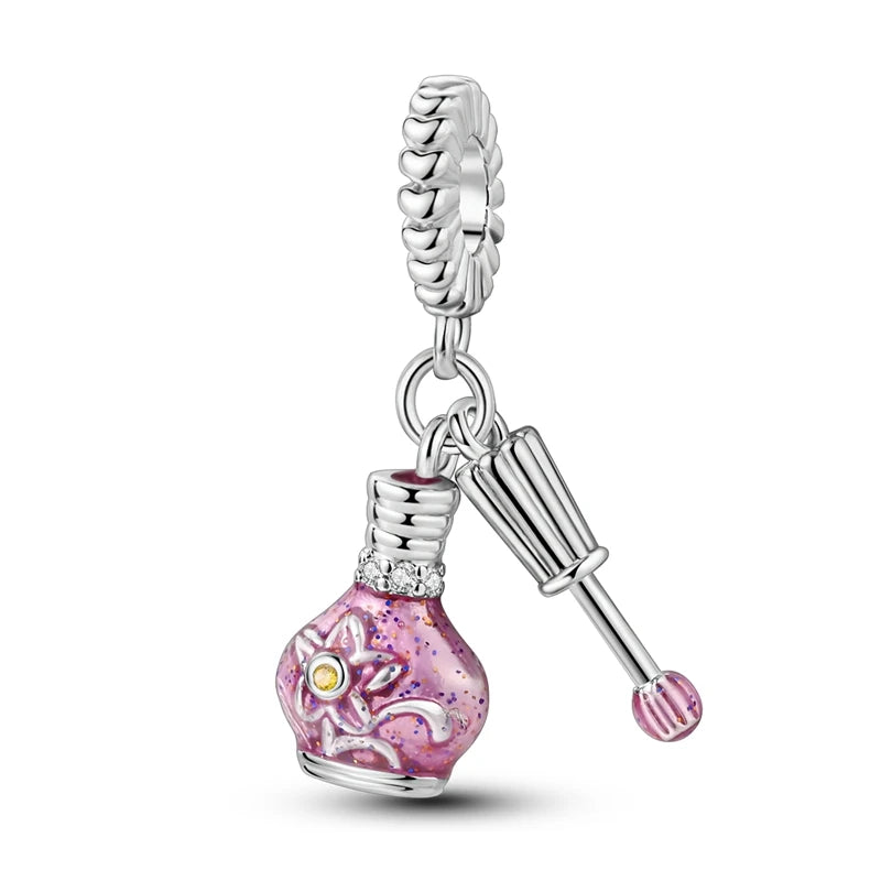 Romantic Pink Crown Perfume Bottle Charms Beads Fit Qikaola Bracelets Fine Jewelry