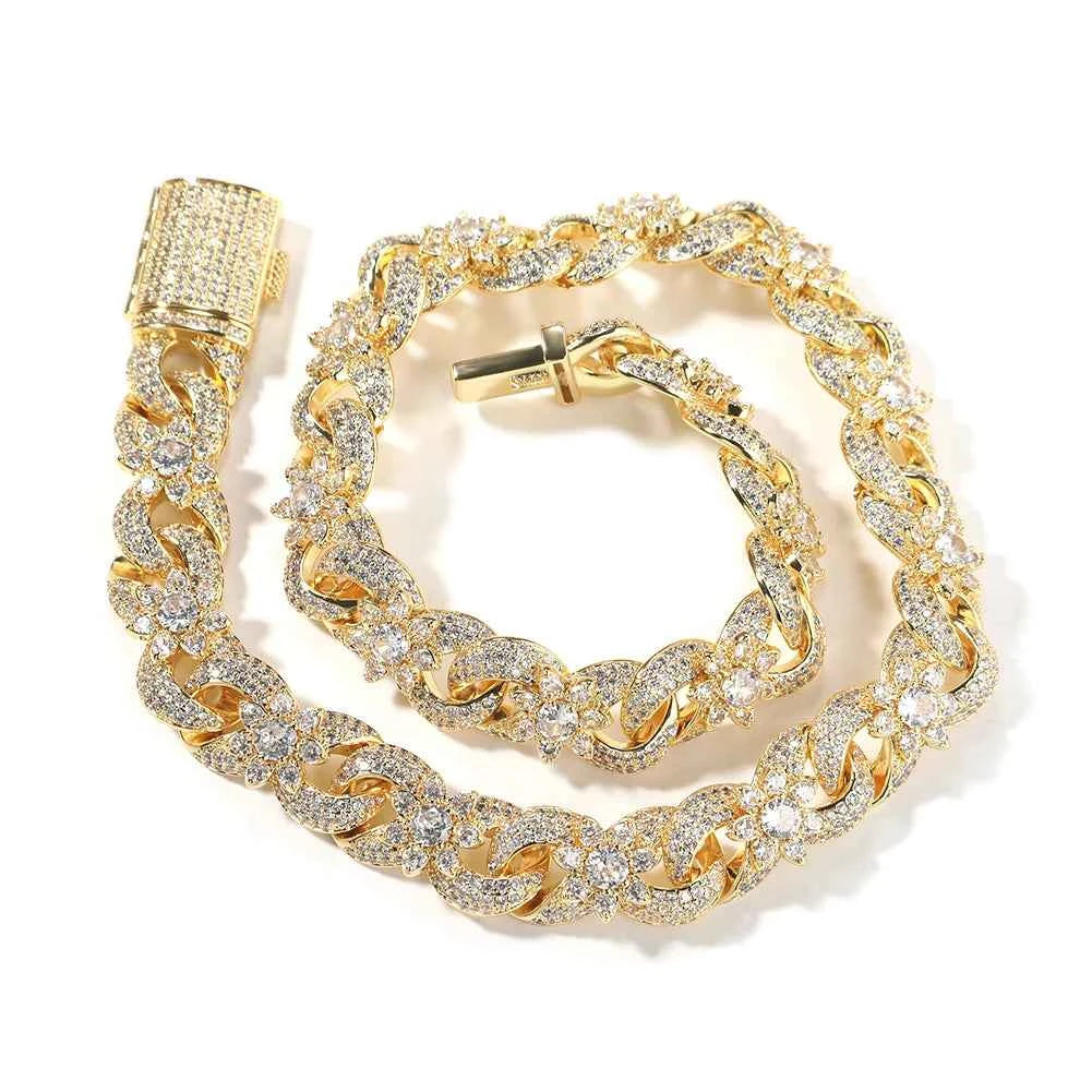 Colorful Flowers Cuban Chain Necklaces for Women Men CZ Infinity Chain Bracelets