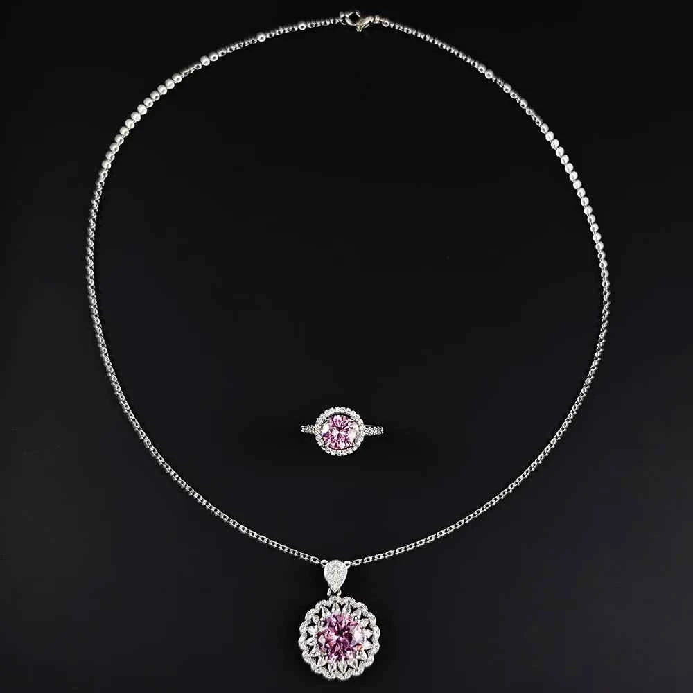 Silver Color Pink Pendant Necklace
