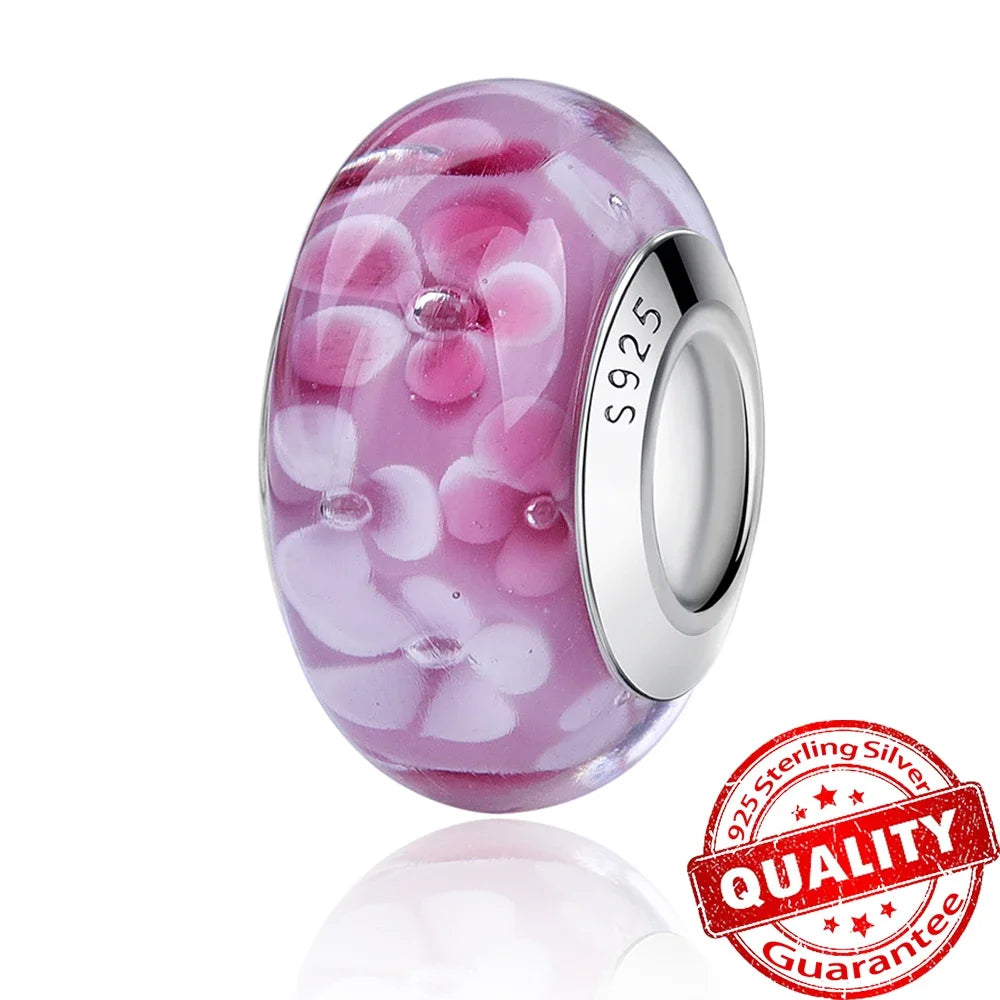 Colorful Flower Murano Glass Charm Fit Original Bracelet Necklace Heart Fine Jewelry